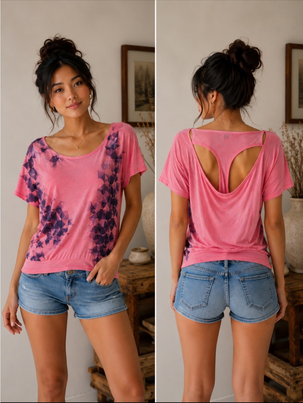 Guess Coral Layered Racerback Athleisure‎ Blouse
